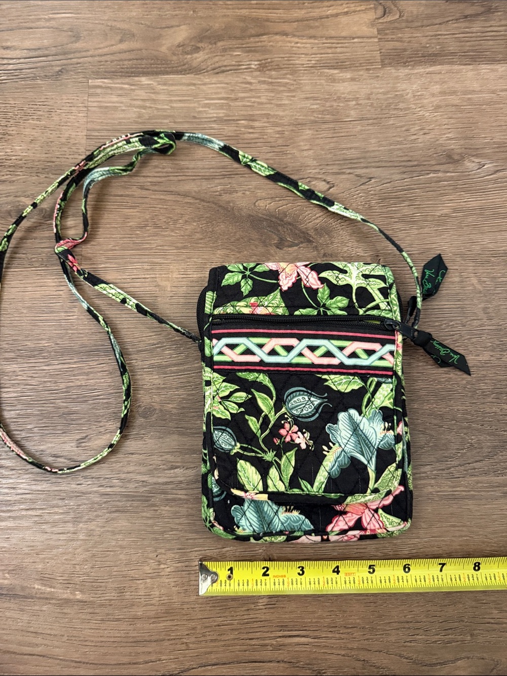 Vera Bradley Black Crossbody with Green and Pink Floral Print